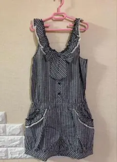 mezopiano チェック柄オーバーオール 150cm オールインワン・サロペット（柄チェック,ストライプ