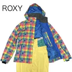 ROXY スキーウェア　上下セット　マルチカラー　チェック柄　イエロー　Mサイズのサムネイル