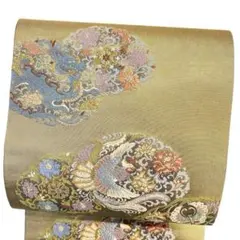 未着用　袋帯　青銅箔　龍　鳳凰　蝶　花紋　金糸　着物　031b pのサムネイル