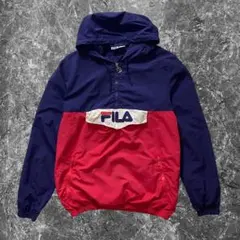 FILA フィラ 刺繍ロゴ ハーフジップ ナイロン アノラック パーカー