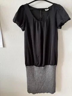 ブラック×グレー 半袖ミニワンピース