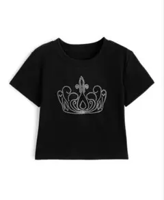 GRL ラインストーンロゴショート丈Tシャツ