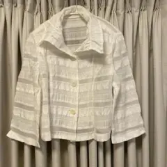 【レリアン】ストライプ ホワイト シャツ 五分袖