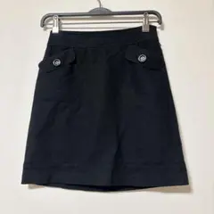 美シルエット 台形ミニスカート ブラック ポケット　ボタン フラップ レトロ
