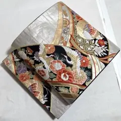 A5◆着物くつろぎ 吉祥文様 金銀糸 鶴 牡丹 亀甲 六通 正絹 袋帯 232