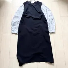 美品 エンフォルド 半袖 レイヤード コクーンワンピース F 黒 アシンメトリー 美品 エンフォルド レイヤード 変形 コクーンワンピース 黒
