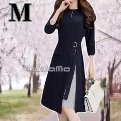 プリーツワンピース 入学式　ネイビー フォーマル 二次会