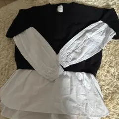 レイヤード長袖シャツ S-M 黒・白