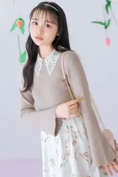 【新品】ウィルセレクション　リボンレースカラーフレアスリーブニット