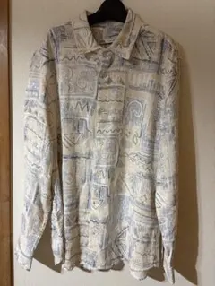 ZARA ザラ 総柄長袖シャツ メンズ ベージュ系 クレイジーパターン Lサイズ