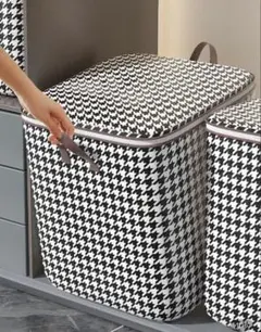 千鳥格子柄 大容量不織布収納バッグ 季節用布団トラベル引越し収納パッキングバッグ