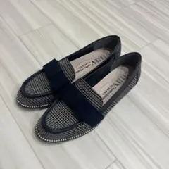 美品 DIANA チェック柄 リボン ローファー23.5