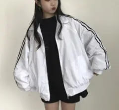 ジャンパー 白 2本ライン ジャージ 韓国 オーバーサイズ レディース