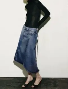 新品タグ付き 完売 ZARA アシンメトリー デニム ラップスカート 希少サイズ