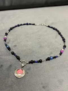 ビーズネックレス ピンクペンダント付き