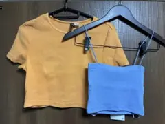 【2枚セット】H&M and ZARA オレンジ 半袖Tシャツ ブルーキャミS