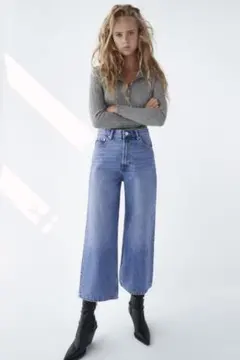 新品☆ZARA ザラ クロップド丈ワイドデニムパンツ 36