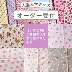 女の子用いちご柄【入園入学グッズオーダー受付】巾着/レッスンバッグなど