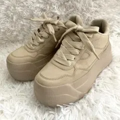 ZARA ベージュ プラットフォーム厚底スニーカー 37