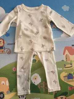 クリーム色リブ編み動物柄パジャマ80cm くま