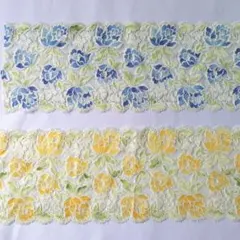 ストレッチレース生地 イエロー ブルー花柄