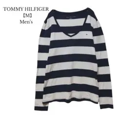 【トミーヒルフィガー】メンズ　長袖 カットソー　Vネック　ボーダー　綿100％