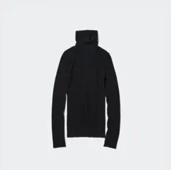 新品 UNIQLO 極暖ヒートテックシームレスリブタートルネックT Black
