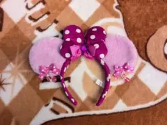 ディズニー　ミニーちゃん　ミニー　水玉　紫　リボン　イヤリング　カチューシャ