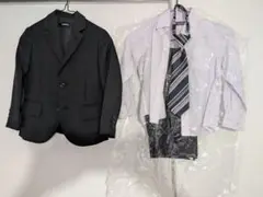 【110cm】黒 ストライプ スーツ・ブレザー・シャツ セット
