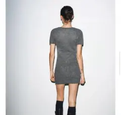 ZARA グレー 半袖ニットワンピース