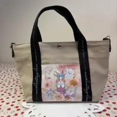 【美品】ジョリーフルール生地使用 2wayトートバッグ ウサギ＆ネコ パネル