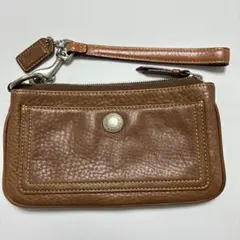 極美品COACH ポーチ リストレット ブラウン レザー