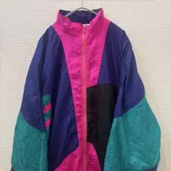【古着】ナイロンJKT マルチカラー　派手　個性的　L