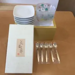 たち吉　花数寄　デザートセット（五草花）　ガラス小鉢・受皿・スプーン各5客