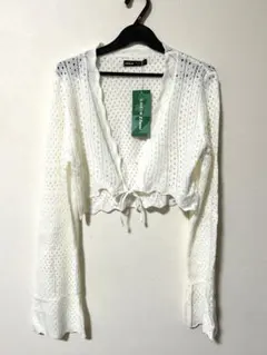 SHEIN EZwear ホワイト 透かし編みボレロ 長袖のサムネイル
