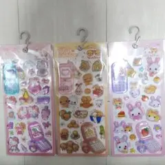 正規品！平成はっぴーフォンシール　キティ　なっとうちゃん　フワフワらびちゃん