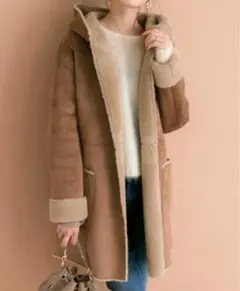 アーバンリサーチ フード付き フェイクムートンコート ボア ブラウン ベージュ