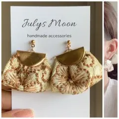 6477アンティークピアスイヤリングゴールド大ぶりインド刺繍リボンタッセルレトロ