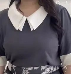 CLETTEオリジナル★袖パール配色襟ニット チャコールグレー 3L