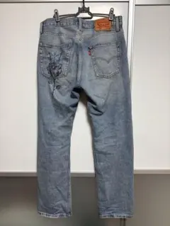 Levi's 555 デニムパンツ バラ 蝶ペイントW32L32