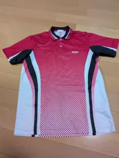 TSP 卓球　ドット柄ポロシャツ 赤/白 M ユニフォーム　練習着にも