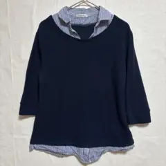 レモンツリー　ストライプシャツ　レイヤード　プルオーバー　M 重ね着風