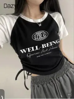 ラグランTシャツ ロゴプリント サイドドロスト ブラックのサムネイル