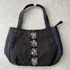 Enjeau アーンジョー 底マチトートバッグ ハンドバッグ シェニール織 花柄