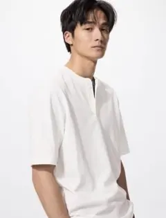 美品　UNIQLO ドライワッフルヘンリーネックTシャツ　ホワイト　M サーマル