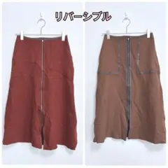 リバーシブル スカート F ジップデザイン チェック×ボルドー タイトスカート