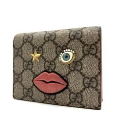 美品 グッチ 二つ折り財布 GGスプリーム 目 唇 バイカラー レディース
