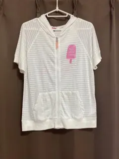 Pink Latte ピンクラテ　半袖フード付きパーカー　白ボーダー柄S150