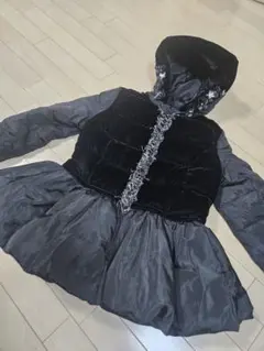 チェスティchestyフラワーフリンジベロアフード付きダウンジャケット黒0S