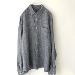 無印良品　長袖シャツ　メンズM相当　レディースXL 麻100% 青 白 チェック